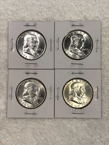 Lot of 4 1963 Brilliant Uncirculated Silver Benjamin Franklin Half Dollars!
