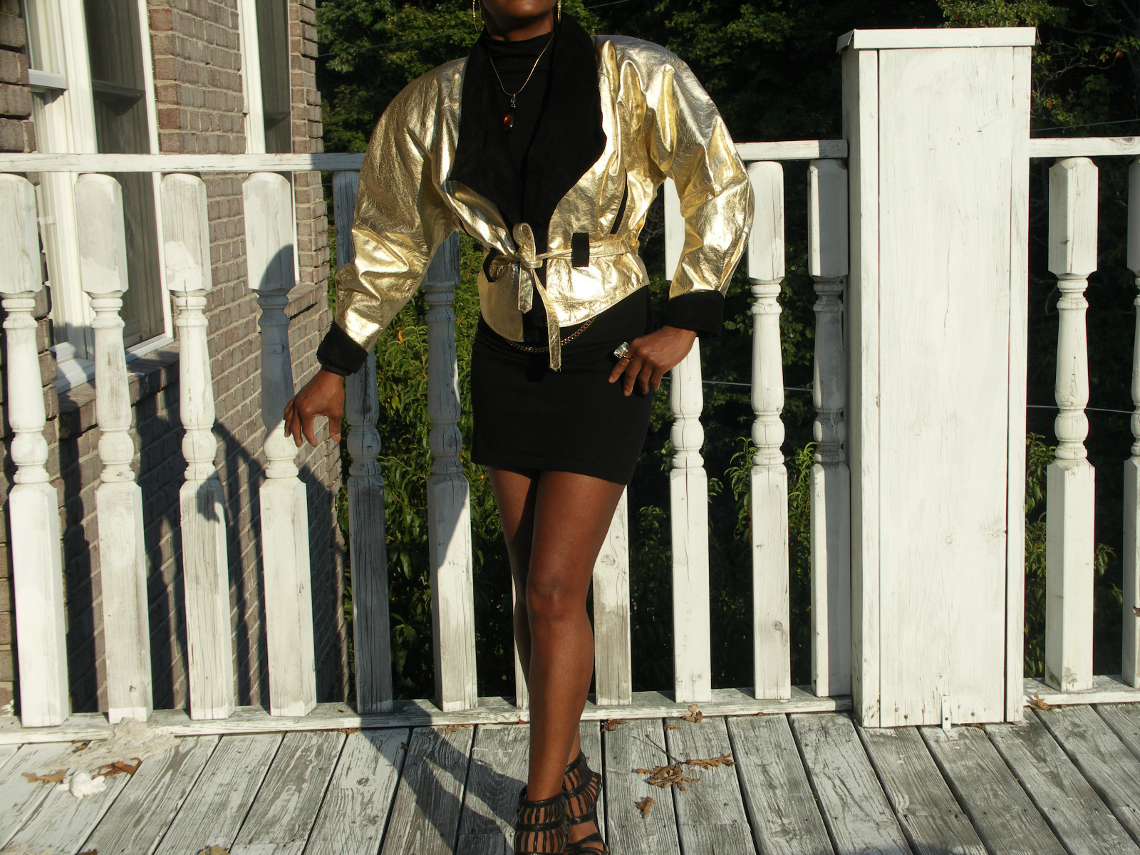 Stylish Philip Noel Gold & black leather bomber jacket Stroller Coat S-M 0-8 image 2