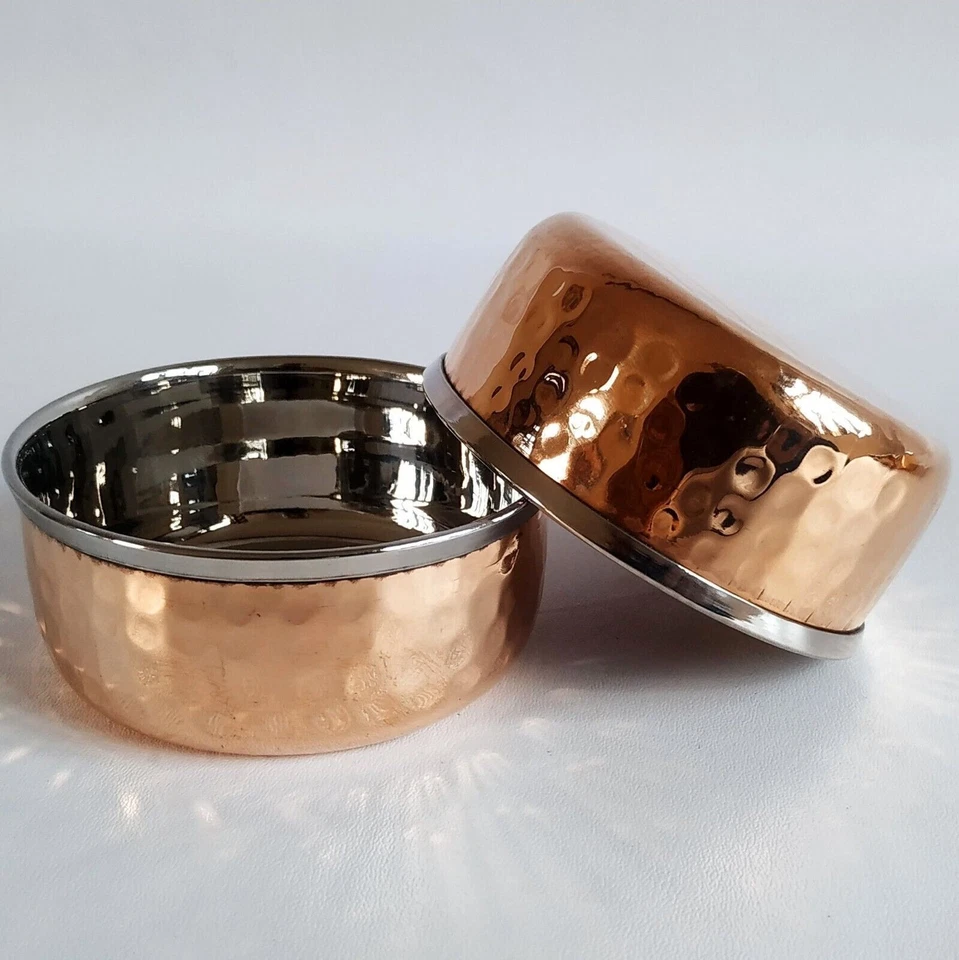 Pure Copper Stainless Steel Dinnerware Brass Handle 1Kadai 2 Bowl 1 Spoon - Image 3 of 4