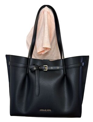 MICHAEL KORS Emilia Large Black Pebbled Leather Shoulder
