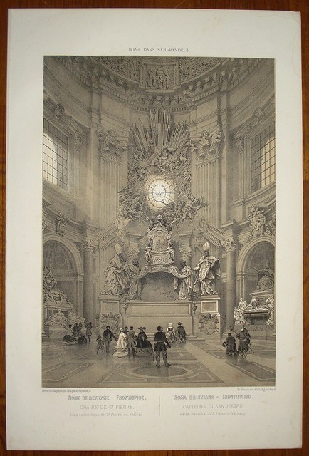 Stampa antica old print Benoist 1870 roma cattedra San Pietro vaticano Stampa antica old print Benoist 1870 roma cattedra San Pietro vaticano