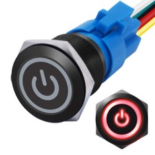 Red LED 19mm Car Latching Push Button Switch with Wiring Harness ON OFF SPDT 12V