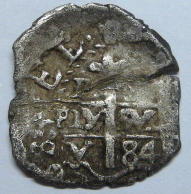 1684 POTOSI 1 REAL COB CHARLES II ASSAYER V SPANISH SILVER