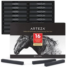 Arteza Compressed Charcoal | Medium & Hard Grade- Set of 16