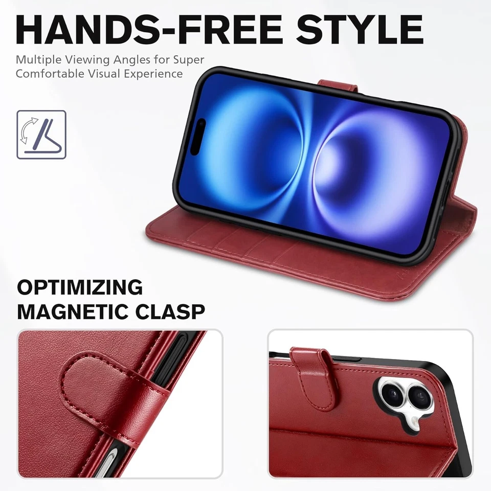 TUCCH Wallet Case for iPhone 16 (6.1") 2024 5G, Magnetic PU Leather Foldable Cas - Image 4 of 4