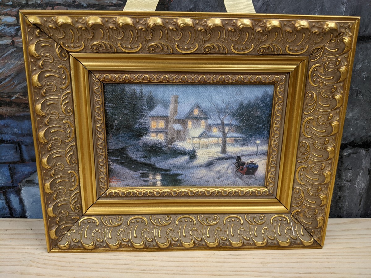 Thomas Kinkade 7.5 x 9.5 Moonlit Sleigh Ride Gold Gilded