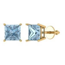 3 ct Princess Cut Solitaire Stud Earrings Solid Yellow Gold Earrings Screw back