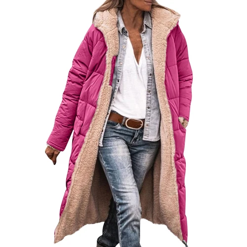 Damen Winter Lange Mäntel Trendy Jacke Sherpa Fleece Gefüttert Daunenmantel - Bild 65 von 97