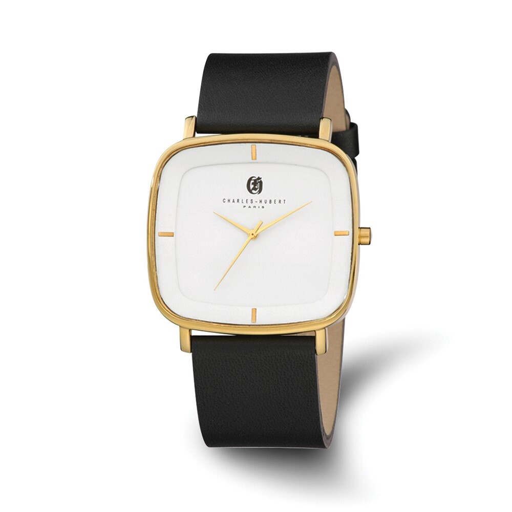 Charles Hubert Ladies IP-plated Black Square Leather Band Watch Charles Hubert Ladies IP-plated Stainless Black Leather Band  main image 4