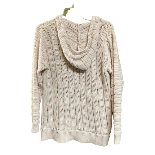 Ruff Hewn Womens Hooded Sweater Size L Ivory Cable Knit Kangaroo Pockets Unisex - Picture 2 of 6