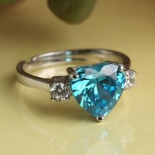 2.5ct Heart Simulated Aquamarine Women's Three Stone Engagement Ring 925 Silver