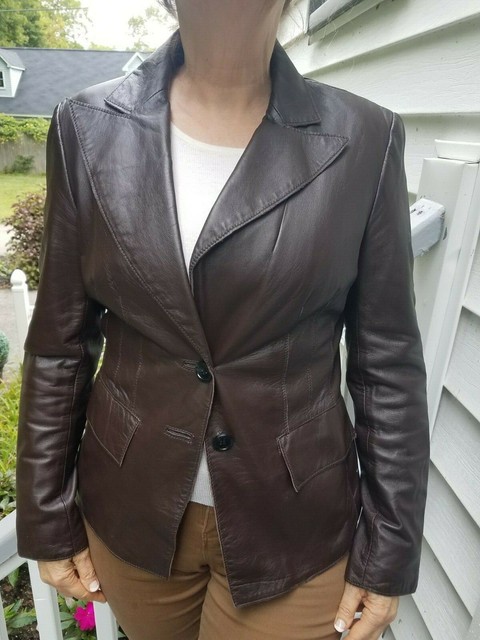 Kasper Leather Jacket ~ Size Small Petite ~ Rich Medium Brown ~ EUC | eBay