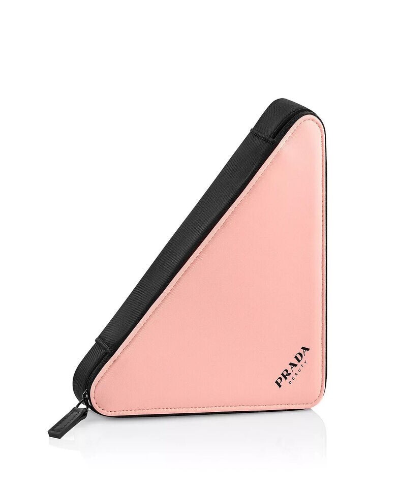 Prada Triangle Clutch Bag Cosmetic Pouch Pink & Black NEW