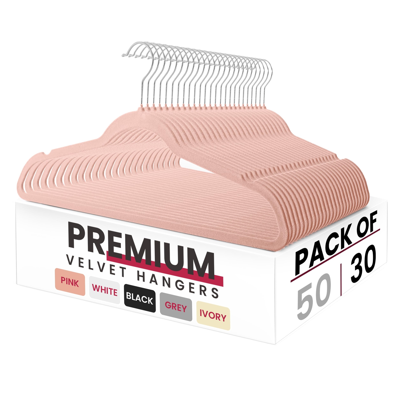 LDC 30-Pack Pink Velvet Hangers Non-Slip Felt Closet Organizers-image