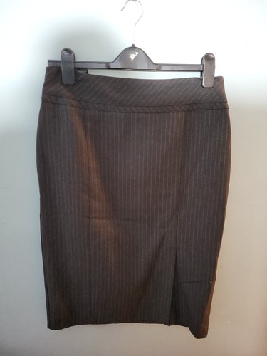 F&F Size 12 Black Pinstripe Knee Length Smart Tailored Skirt (1_24/70)