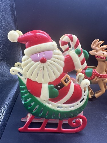 Santa Sleigh 8 Reindeer Vintage Decor JSNY Stakes Covers Lights Kitschy Read - Picture 2 of 10
