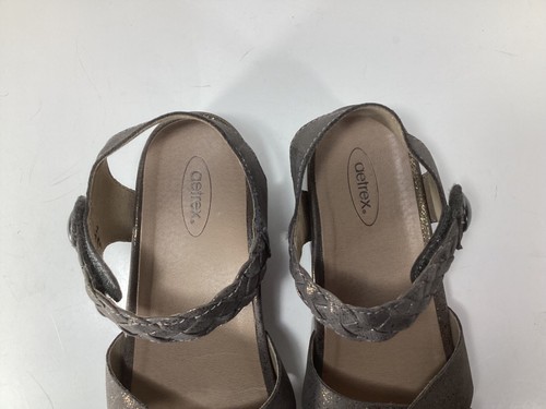Aetrex Womens Piper Sandal Size 7.5 -8 Gold Leather Braided Strap Comfort Shoes - Picture 6 of 9