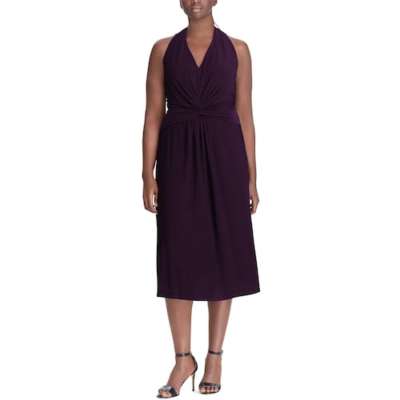 Plus Size Chaps Knot-Front Halter Fit & Flare Dress, Purple, 24 W