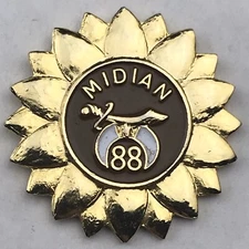 Midian Shriners Vintage Pin 88 Gold Tone Enamel Masons Fraternal Masonic