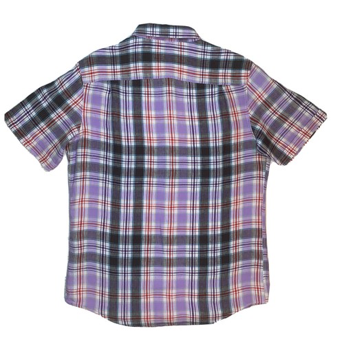 Claiborne Mens Large Button Up Shirt Slim Fit Short Sleeve 100% Linen Plaid L - Picture 2 of 9