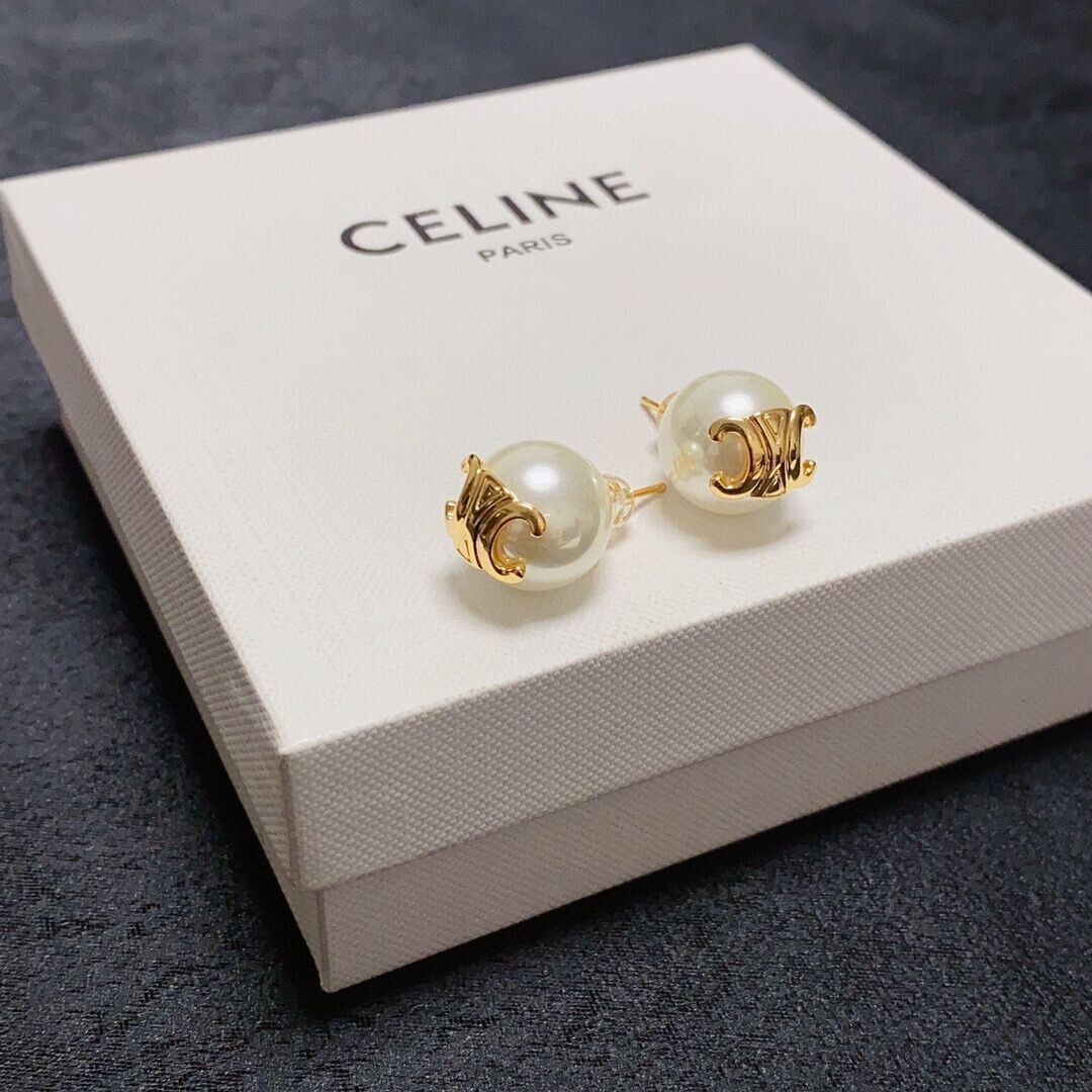 【送関込】CELINE☆セリーヌ Pearl Earrings Celine golden Arc de Triomphe earrings stud pearl earrings