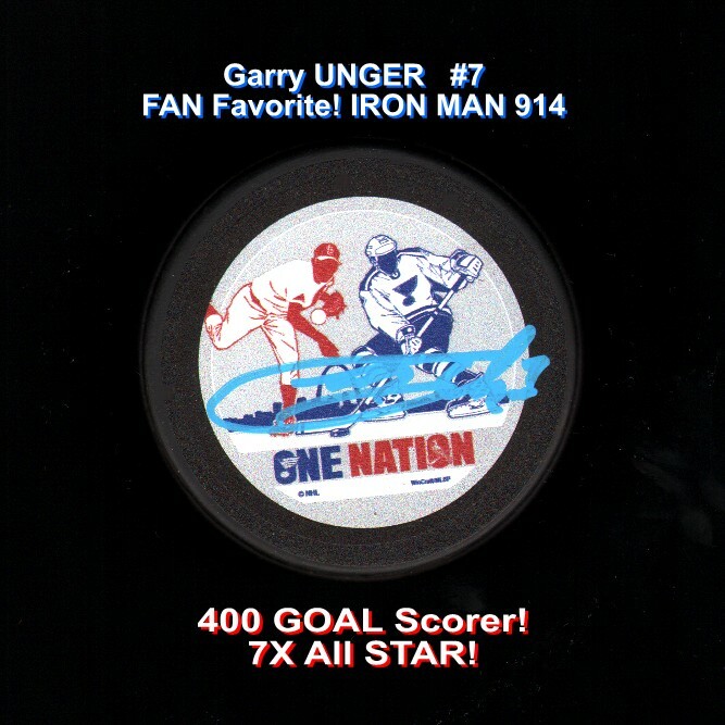 St. Louis BLUES Garry UNGER #7 SIGNED Trumpet BLUES PUCK IRON Man 7X AS Holo COA