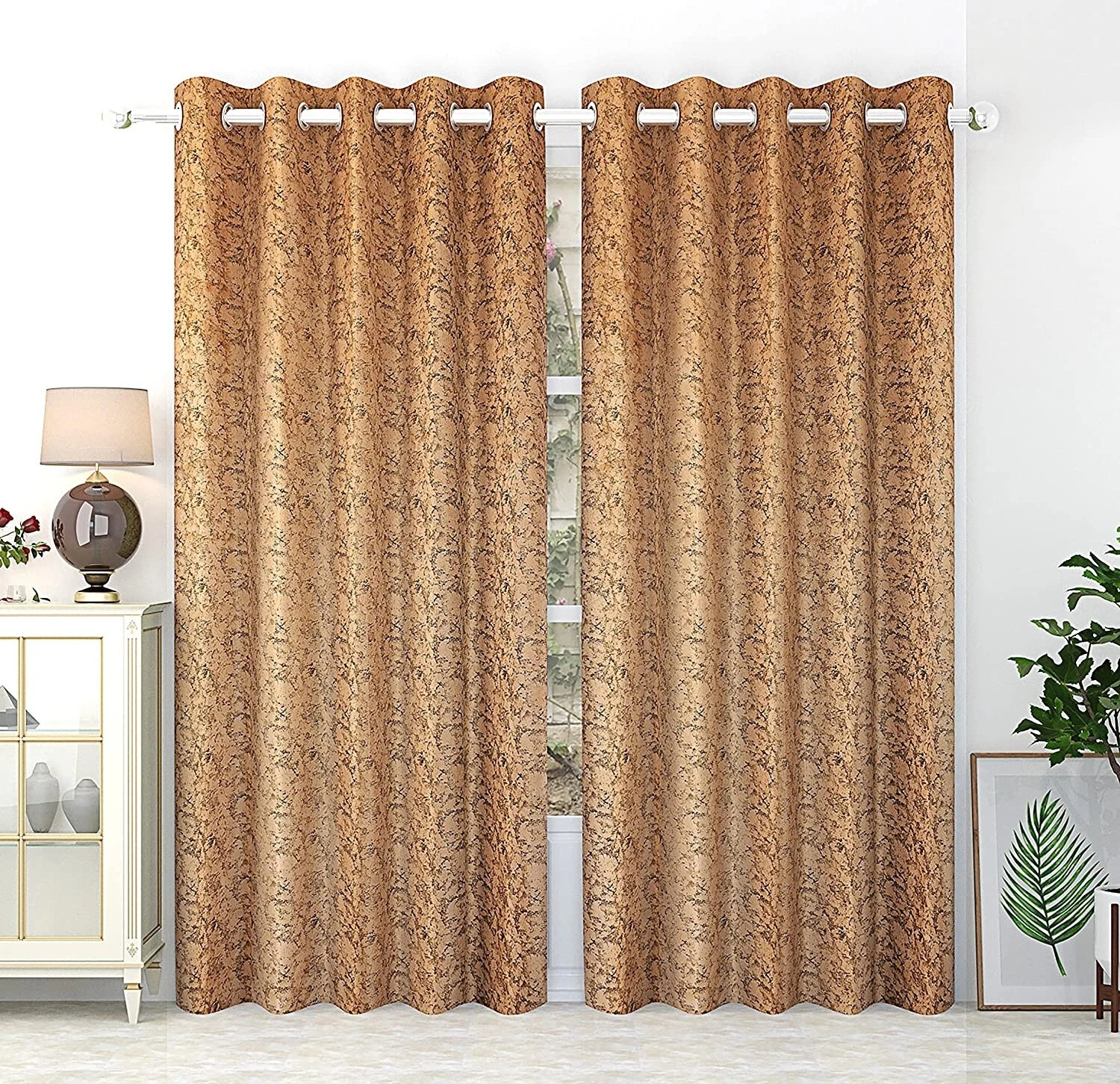 2 Piece Premium Suede Velvet Curtains Long Door 9 feet Beige