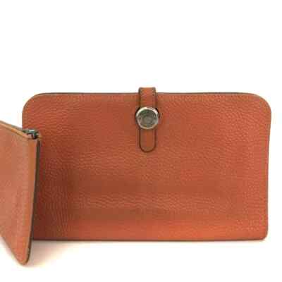 Portefeuille HERMES Dogon GM Taurillon Clémence cuir long expédition double pli orange