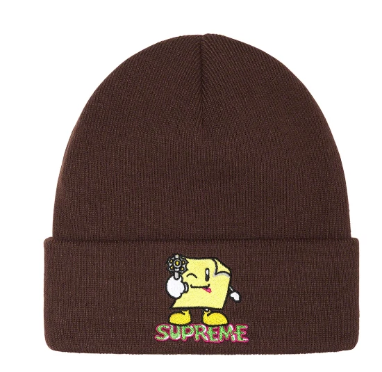 Supreme Sticky Note Beanie marron SS22 New York 2022 logo flambant neuf AOI