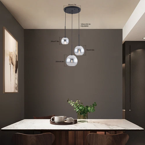 Modern 3-Light Glass Globe Chandelier Pendant Light Hanging Ceiling Lamp Fixture - Bild 4 von 6