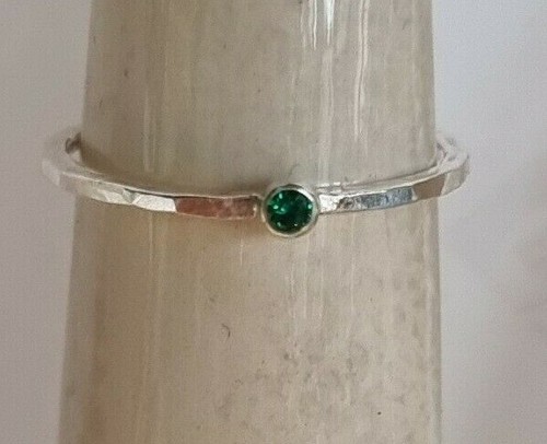Sterling silver stacking ring with 2mm cubic zirconia , all sizes, - Picture 14 of 35