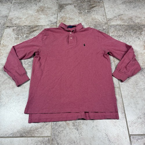 Polo Ralph Lauren Long Sleeve Polo Shirt Mens XL Pink Knit Blue Pony Rugby
