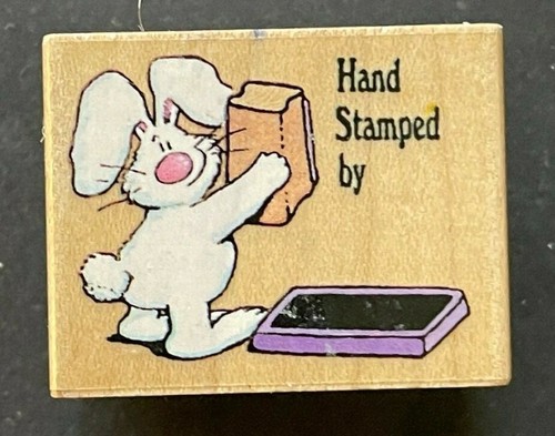 Hand Stamped By Word Phrase Bunny Rabbit Hare Animal Ink Pad Wood Rubber Stamp
