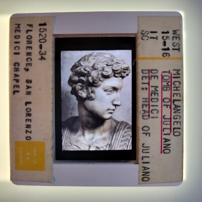Michelangelo Tomb of Giuliano de' Medici Head of Giuliano 35mm Glass Slide