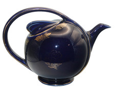 Vintage HALL China Air Flow TEAPOT - Art Deco Cobalt Blue & Gold Trim - USA