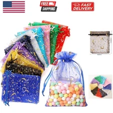 100 Pieces Moon Star Organza Bags, Mixed Color 4x4.7210X12CM Satin Drawstring...