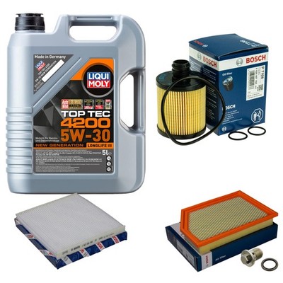 BOSCH Inspektionspake 5 L LIQUI MOLY Top Tec 4200 5W-30 für Jeep Cherokee KL