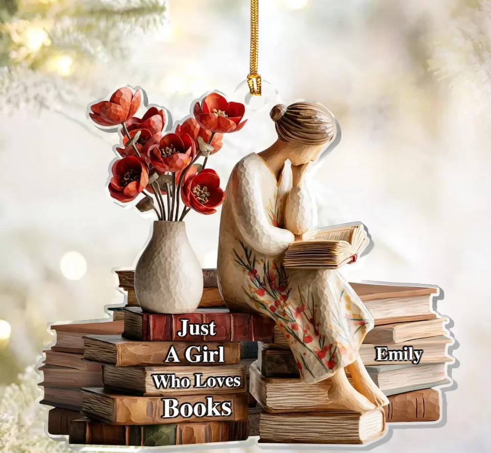 Adorno Acrílico Personalizado Solo una Chica Que Ama Libros Nombre Personalizado Regalo Foto 3 de 3
