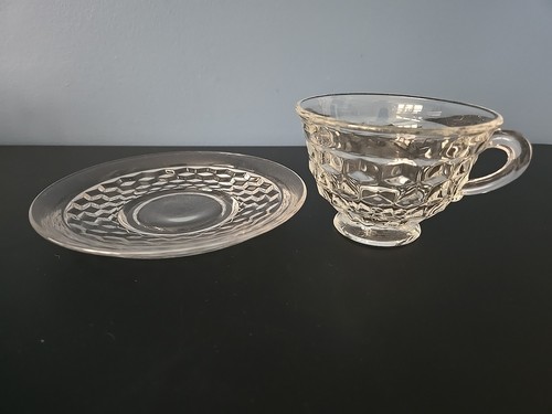 American Fostoria Whitehall Clear Cube Elegant Flared Glass 1 Cup 1 Saucer Set - Picture 3 of 10