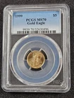 🌟 1999 $5 Gold American Eagle 1/10 oz BU Coin PCGS MS70 Vintage Date