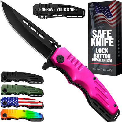 Safety Lock Pocket Knife for Women - Spring Assisted Knife Cute Knives - Self De
