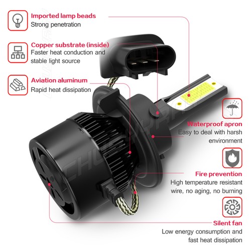2X H13 9008 LED Headlight Super Bright Bulbs Kit 76000LM White Hi-Lo Beam 6000K - Picture 8 of 12