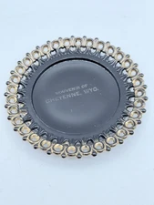 Antique Cheyenne Wyoming Souvenir Glass Trinket Tray Black Gold Victorian