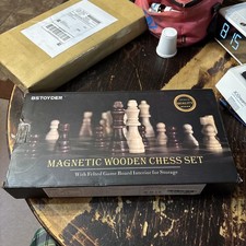 Bstoyder Wooden Chess and Checker Set /New With Folding Case For Storage