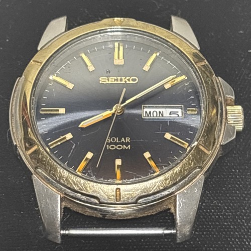 Seiko Solar 100M V158-0AD0 Men’s Watch Two-Tone Silver/Gold WORKING! No Band - Picture 3 of 20