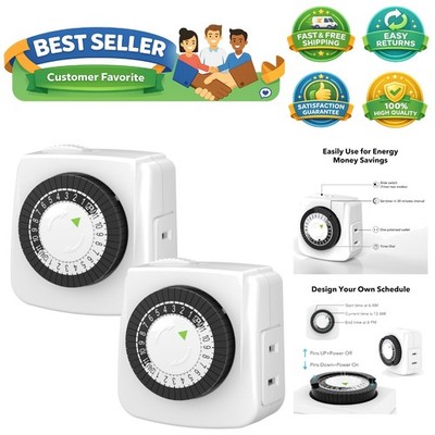 24-Hour Mechanical Indoor Timer 2-Pack - Automate Your Appliances Easily