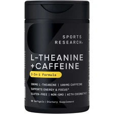 Premium L-Theanine 200mg Supplement + Caffeine & Coconut Oil - Natural Nootropic