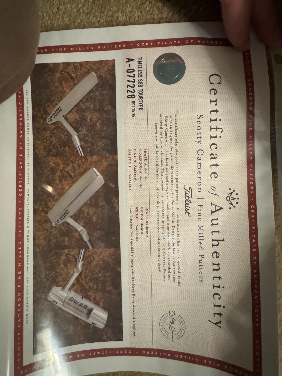 A077228, the certificate in the eBay listing's photos