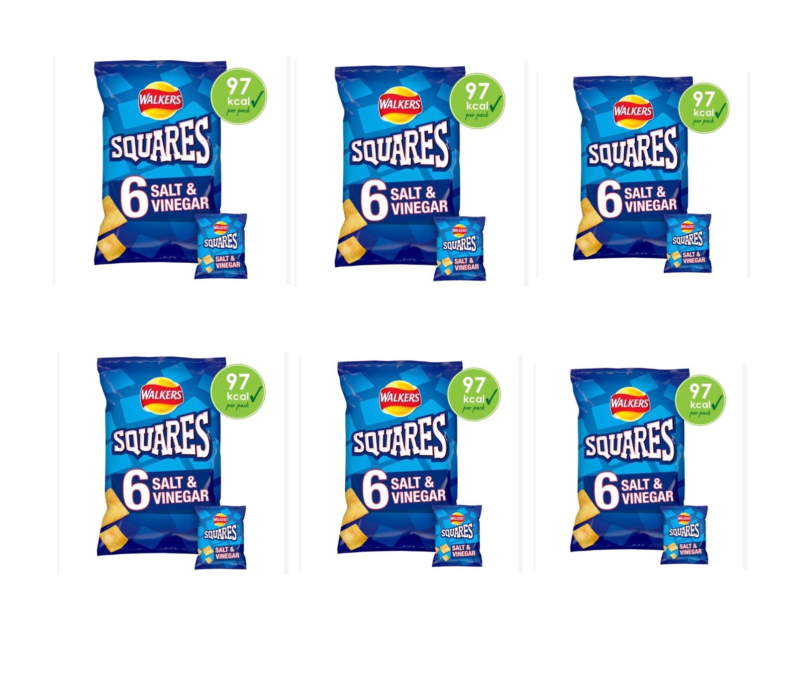 Walkers Squares Salt & Vinegar Multipack Crisps | 6 Packets | 36 Bags ...