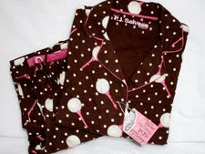PJ SALVAGE 100% COTTON FLANNEL PAJAMA SET  BROWN/ MULTI  GOLF THEME SZ. M NWT *